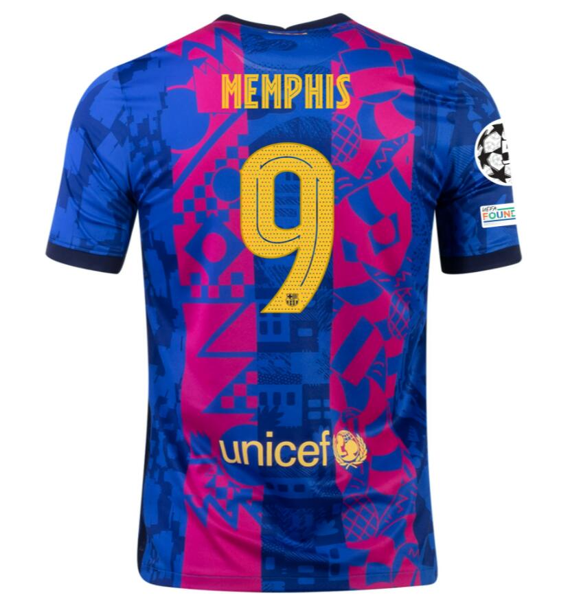 2021/22 Barcelona Football Kit Third Soccer Jersey with MEMPHIS DEPAY 9 UCL printing